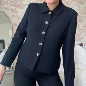 Vintage Kasper navy pinstripe two-piece suit set